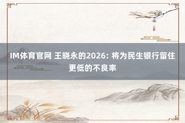 IM体育官网 王晓永的2026: 将为民生银行留住更低的不良率