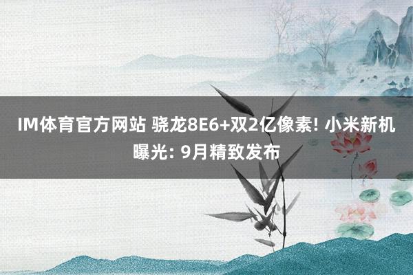 IM体育官方网站 骁龙8E6+双2亿像素! 小米新机曝光: 9月精致发布
