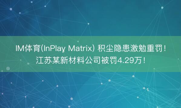 IM体育(InPlay Matrix) 积尘隐患激勉重罚！江苏某新材料公司被罚4.29万！