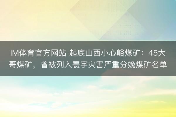 IM体育官方网站 起底山西小心峪煤矿：45大哥煤矿，曾被列入寰宇灾害严重分娩煤矿名单