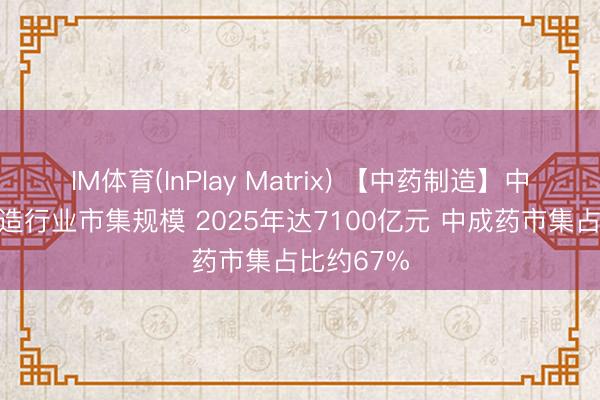 IM体育(InPlay Matrix) 【中药制造】中国中药制造行业市集规模 2025年达7100亿元 中成药市集占比约67%