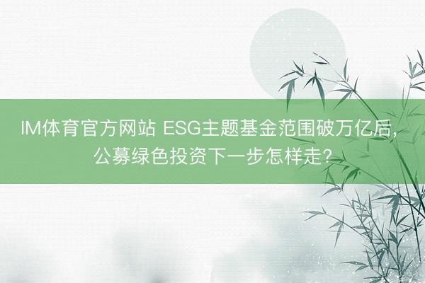 IM体育官方网站 ESG主题基金范围破万亿后, 公募绿色投资下一步怎样走?